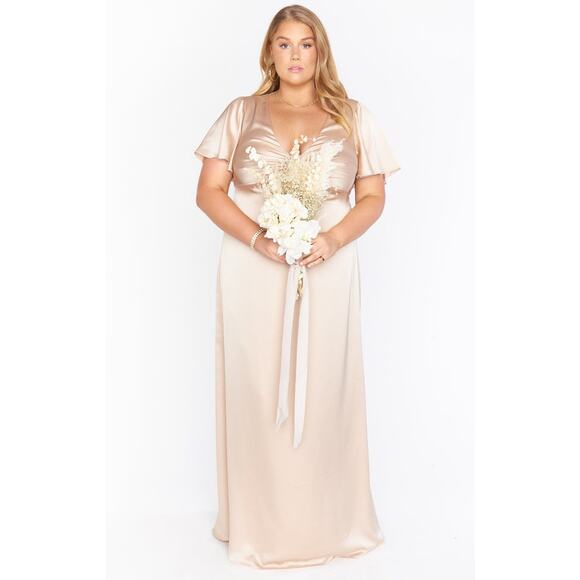 Show Me Your Mumu Rome Twist Gown Champagne Luxe Satin XS NWT - Picture 3 of 7